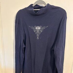 Vintage Harley Davidson Navy Blue Long Sleeve Top = Large